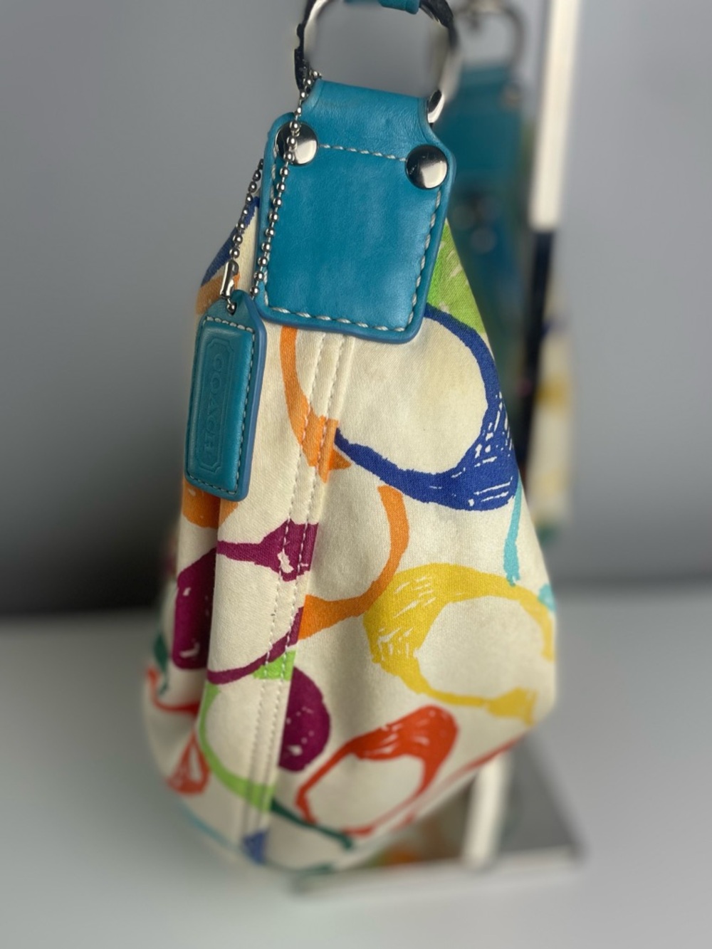 $25 LS 2004 Coach Vintage Large Hampton 5657 Rainbow Scribble Signature C Hobo - Picture 9 of 12